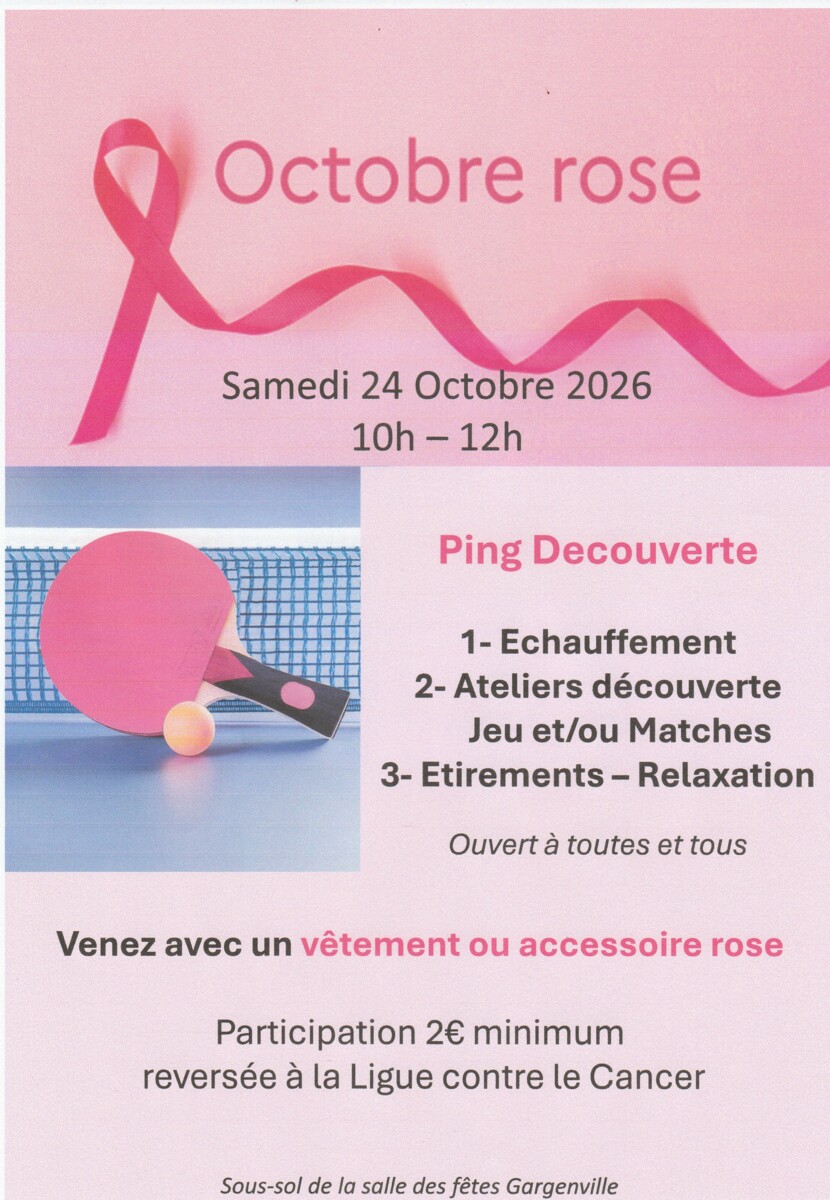 ANIMATION OCTOBRE ROSE SAMEDI 24 OCTOBRE